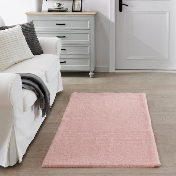 Hasenfell Kunstfell Teppich Vorleger | Rechteckig - Rosa
